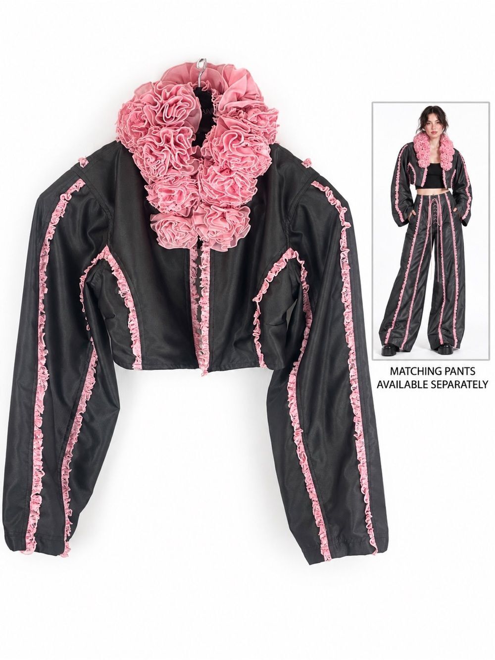 Bye Bambi Gray Pink Ruffle Cropped Bolero Jacket AU 8 US 4 Y2K